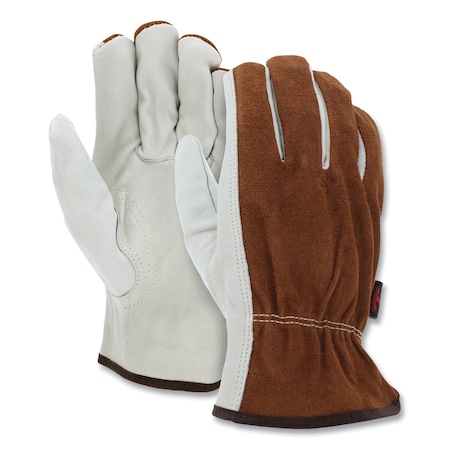 Dual Leather Industrial Gloves, Cream, X-Large, Pair, 12PK